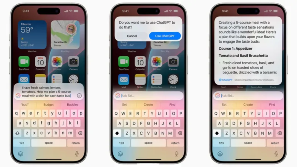 An illustration by Apple showing how ChatGPT will work with Siri