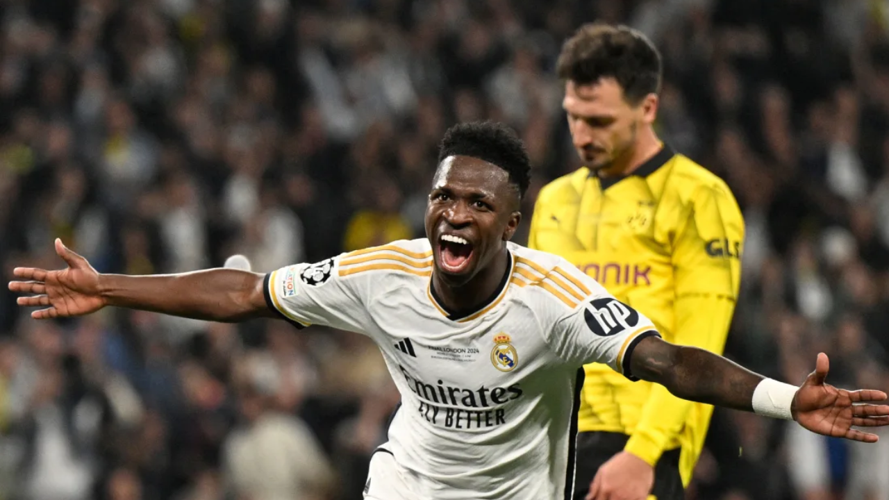 Vinícius Júnior scored Real Madrid's second goal of the night to seal victory. Ina Fassbender/AFP/Getty Images